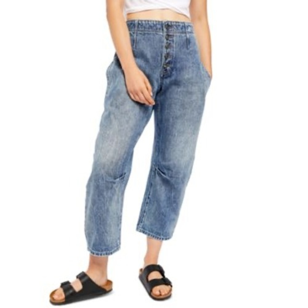 Free People We The Free Osaka Relaxed Straight Leg Jeans Blue Button Fly 29 J1
